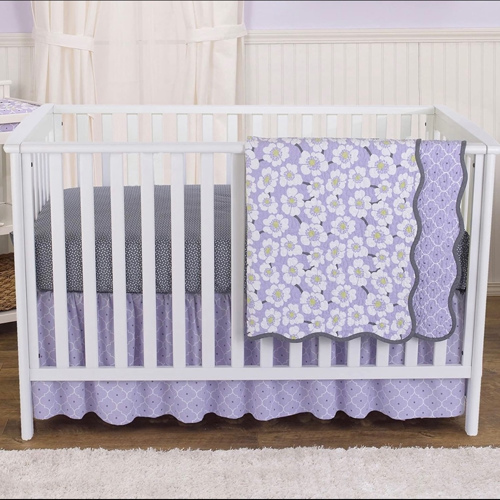 Balboa Baby Lavender Poppy Floral Crib Bedding 3 Piece Set